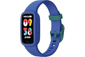 BIGGERFIVE Vigor 3 Pulsera de Actividad para Niños, Reloj Inteligente con Pantalla AMOLED, Funciona Sin App ni Móvil, Impermeable 3ATM, Monitor Ritmo Cardíaco y Sueño para Niños Niñas 5-15 Años, Azul