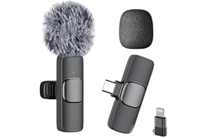CAIORD Professional Wireless Lavalier Microphone for iPhone iPad, Cordless Omnidirectional Clip Mic, Plug-Play Microphone for Interview Video Podcast Vlog YouTube