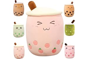 Kekeso Boba Peluche Cuscino Peluche Morbido Realistico Bolla Perla Tè Al Latte Cuscino Che Abbraccia Cartone Animato Peluche Cuscino Schienale Regalo (Pink-small Eyes, 50cm/19.68inch)