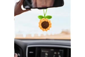 Jeffdad Gehäkelte Rückspiegel Anhänger, Niedliche Sonnenblume Auto Rückspiegel Ornament Auto Rückspiegel Dekoration Handgefertigt Gestrickt Anhänger für Autospiegel Türen Zuhause Büro für Frauen