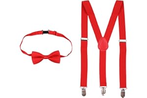 WedDecor Children Braces Bow tie sets, Solid Color Kids Braces with Strong Clip, Unisex Adjustable Elastic Suspenders and Bow Tie Set for Wedding, Parties, Fashion Accessory, 25mm Wide