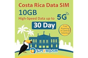 SIM2ROAM Costa Rica Data ONLY Sim Card 30 Daysl10GB of High-Speed up to 5G internet Data lFree Roaming in El Salvador, Guatemala, Nicaragua&Panama|NO Activation or ID authentication needed|Carte sim Costa Rica