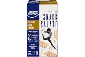 Enervit, Cracker Farro e Avena, Snack Salato Proteico, 100% Vegetale, Per uno Spuntino Proteico, 20% di Proteine, Ricchi in Fibre, con Olio Extra Vergine di Oliva, 7 Minipack Monodose da 24g