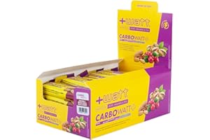 +WATT Carbowatt+ Barretta Energetica a Base di Carboidrati con Maltodestrine e Fruttosio - Azione Pro-energetica per il Breve e Lungo Termine - Arachidi e Mirtilli Rossi - Box da 20 Barrette da 40g
