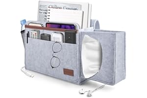 ERKOON Betttasche Bett Organizer EinhäNgen, Betttasche Zum EinhäNgen Dickerem Filz Rutschfeste Mit Schnalle Baby Kinder Fernbedienungshalter Sofa Bedside Hanging Storage Organizer(Hellgrau)