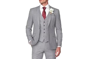 HUUTOE Costume 3 pièces pour homme - Coupe ajustée - Pour travail, mariage, bal de fin d'année, blazer à un bouton - Veste gilet et pantalon - Smoking