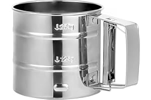 HINGTTRAUM Tamizador de Harina de Acero Inoxidable con Escala, Tamiz Fino de Mano para Repostería, Capacidad de 250 Gramos, Filtro de Operación con una Mano