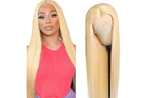 Weeybay Real Hair Wig for Women Wigs Straight Human Hair Wig 613 Blonde 4x4 Lace Closure 150% Density Unprocessed Remy Hair Glueless Wig Blonde 14 Inches