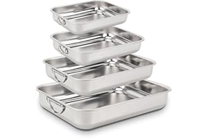 ROSSETTO Set de 4 Tailles Plat à four Inox Rectangulaire avec Poignées Plat de cuisson en Acier Inoxydable Bac de Cuisson en INOX Plat à Lasagne