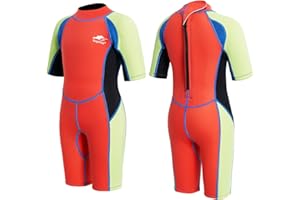 Gogokids Traje de Buceo 2.5MM Manga Corta -Traje de Neopreno con Cremallera Trasera Adecuado para Natación Niños Niñas 2-11 Años