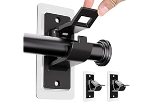 BelleVive 2 Pack Curtain Rod Brackets No Drilling, Self Adhesive PET Curtain Rod Holders, Nail Free Curtain Rod Hooks for Bathroom and Living Room, Black