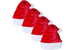 FRGASGDS Weihnachtsmütze Nikolausmütze 4 Stück Unisex Rot Verdickter Samt Santa Hat-Weihnachten Classic Hat Weihnachtsmütze Santa Mütze Neujahr Festliche Weihnachtskostüm Party für Erwachsene Kinder Teenager