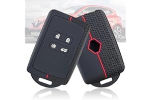 Juttzzei Coque de clé de Voiture pour Renault Clio Megane Koleos Kadjar Kangoo Twingo Talisman Captur Espace Dacia Duster Coque de clé de Voiture, Etui Carte Renault, Silicone TPU 4 Boutons (Rouge)