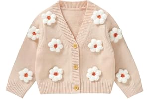 LAWKUL Baby Toddler Girl Cardigan Warm Sweater Floral Long Sleeve Jumpers Coats Knitted Clothes