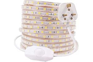 GQL 3m Dimmable LED Strip Mains Powered, Warm White SMD 5050 60leds/m IP65 Waterproof Commercial Rope Light with UK Plug, DIY Indoor Outside Decor Ribbon Lighting