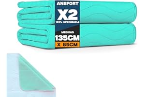 ANEFORT - Pack 2 Empapadores Cama Adultos 135 x 85 cm Lavables con Alas - 4 Capas de protección - Impermeable Reutilizable Absorbente-Empapadores Adulto-Protector de 135 cm y alas de 45 cm (135X85 CM)