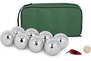 SEVICO Boule 8 Kugel Set Metallkugeln mit Gravierten Motiven Robustes Boules Set Traditional Garden Games 8 Boules Spieleklassiker 8 Metall-, 1 Holz-Kugel, Abstandsmesser, Tragetasche
