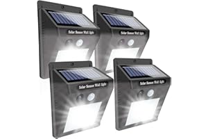 XRR Luz Solar Exterior, 4 Pieces 20LED Lámpara Solar para Exterior con Sensor de Movimiento 4 Modos Súper Brillante Luces Solares, IP65 Focos Led Solares para Jardin, Garajes, Puertas, Delanteras
