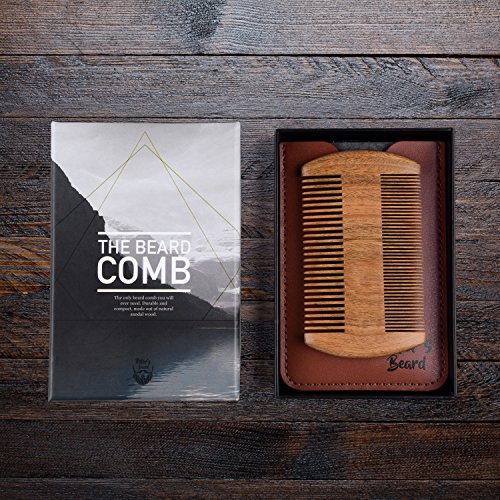 PETERS BEARD Pemium Bartkamm aus Sandelholz mit PU Leather Travel Case – Professionelle Bartpflege – 2 Jahren Zufriedenheitsgarantie – Ideal für den Einsatz mit Bart Öl, Balsam - 3