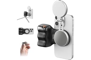 TELESIN Fun Shot Magnetischer Handy-Kameragriff (Schwarz) + C03 magnetisches Selfie-Licht (Silber) Set, Kompatibel mit iPhone Magsafe & Android, Creator Kit für Selfies/Fotografie/TikTok/Zoom-Anrufe