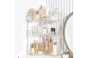 CESTATIVO Narożny organizer na blat łazienkowy, półki na kosmetyki do pielęgnacji skóry, organizer na kosmetyki, przybory toaletowe, balsamy, perfumy (3 poziomy, przezroczysty)