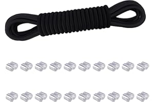 VirtuGro Elastic Bungee Cord 10mm x 10m Heavy Duty Shock Cord Elastic Rope with 20pcs Aluminum Crimping Loop Sleeves, Black Bungee Rope for Tarpaulin Luggage Camp Tent Kayak Trailer