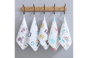 ChamXue Langes Bébé, en Mousseline de Coton, Lot de 5 Langes 25x50cm, 6 Couches, Carrés Doux, Super Soft pour Peaux Sensibles pour Nouveaux, Florals Modèle Aléatoire