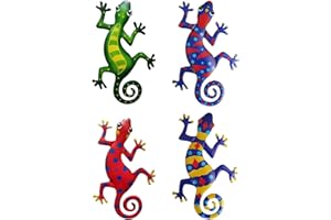 TOURKING 4 Pcs Metal Gecko Wall Decor, 8.47 Inch Christmas Wall Sculptures, Outdoor Wall Art Decoration Garden Ornaments Lizard Hanging for Backyard Porch Home Living Room Office Patio Lawn Fence