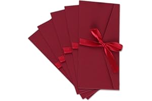 XNIVUIS Pack of 5 Retro Kraft Paper Envelopes, Gift Cards with Ribbon for Invitations, Handmade Wedding Letters Birthday (Red)