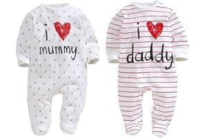 AOMOMO Babyprem Lot de 2 bodies unisexe pour nouveau-né Inscription I Love Mummy I Love Daddy