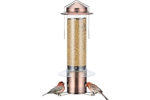 Kingsyard Squirrel-Proof Bird Feeder w/3 Feeding Ports, Heavy Duty Metal Tube Birdfeeder for Wild Bird, 5LBS Mixed Seed Capacity, w/Hanger, Antique Copper