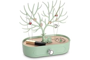 penobon Antler Jewellery Stand, Decorative Jewellery Tree, Three-Level Jewellery Holder with Drawers, Earring Shelves / Ring Shelves / Chain Storage, Ideal Gifts for Women (Green-1)