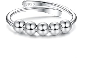 Chriscoco Anxiety Ring Silber 925 Damen Spinner Ring Fidget Ring mit Perlen Band Ring Anti Stress Ring Silber Verstellbare Angst Ring für Mädchen Herren