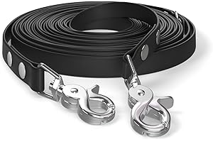 SNOOT 10m Schleppleine, Hundeleine, 2 Karabiner & D-Ring, Schwarz, sehr stabil, schmutz- und wasserabweisend