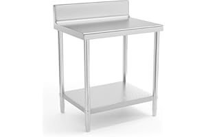Royal Catering Stainless Steel Work Table Commercial Kitchen Prep Table Upstand Shelf 80x60cm RCAT-80/60-N (2 Levels, Height-Adjustable Feet 2cm, Load Capactiy 190kg)