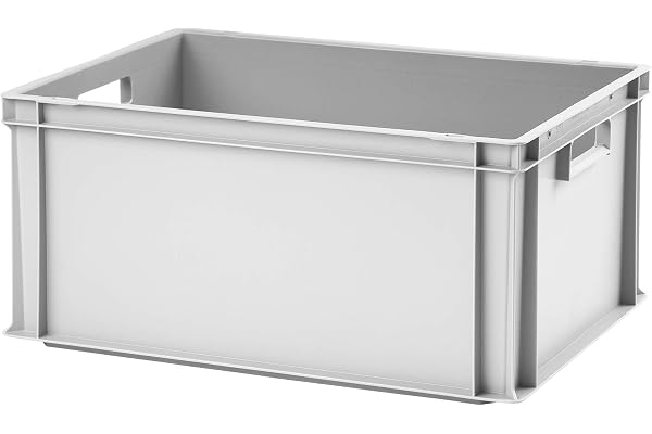 Euro-Stapelbox EB-632, 600x400x320 mm (LxBxH), verstärkter Rippenboden, grau ähnl. RAL7001, aus Polypropylen, lebensmittelecht, 2 Handgriffe, ca. 63 Liter Vol.F