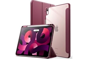 JETech Etui dla iPad Air 11 Cala M3/M2 (2025/2024), iPad Air 5/4 (10,9 Cala, 2022/2020, 5/4) z Pencil Uchwyt, Wyczyść Przezroczysty Tył Obudowa Slim Podstawkę Obudowa Tabletu Case (Wino)