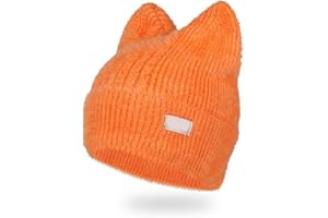 INOMAK Bonnet Oreille de Chat pour Les Femmes, Bonnet d’Oreille de Chat en Laine tricotée Solide, Bonnet Pull Chaud, Bonnet Extensible