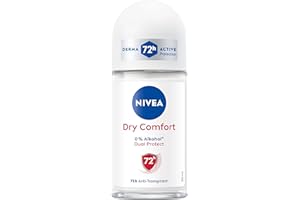 ‎NIVEA NIVEA Dry Comfort Deo Roll-On, Antitranspirant für 72h effektiven Schutz, antibakterielles Deodorant mit Dual Protect Formel ohne Ethylalkohol (50 ml)