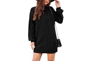 JFAN Vestito Invernale Donna Elegante Collo Alto Abito Lavorato a Maglia Vestiti Maglioni Girocollo Casual Trapezio Abito