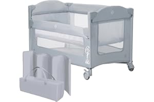 Dermodiva Lettino da Viaggio Co-Sleeping 0-4 anni Together, Sponda Reclinabile, Materasso seamless, Kit Doppia Altezza, Borsa per il Trasporto, Richiudibile e Trasportaile (Grigio)