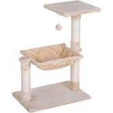 PawHut Cat Scratching Tree Tower for Cats 50 x 36 x 70 cm Beige | Activity Center, Hammock, Platform, Sisal Poles, Hanging Ba