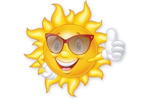 younikat Autocollant Smiley Soleil avec lunettes de soleil 11 cm I Autocollant laminé de protection UV résistant aux intempéries I Valise ordinateur portable camping-car drôle été I kfz731