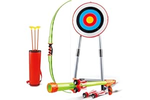 QUICKDRAW 2en1 Tir à l'arc Arc et Flèche & Sarbacane Ensemble avec Cible Jouet Enfants Extérieur Jardin Jeu