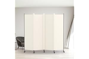 Kokorona 4 Panel Room Divider, 6FT Tall Rolling Privacy Screen with Lockable Wheels, Folding Wall Dividers Portable Room Divider for Room Separation, Included - Cover Strips, Beige, W 223.5 x H 178 cm