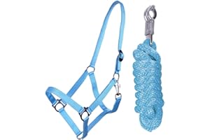 QHP Halfter-Set Beginner II Halfter + Führstrick mit Panikhaken verstellbar (Pony, Sky)