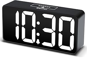 Eachui LED Wecker Digital mit USB-Ladeanschluss, Große Ziffern Display, Helligkeit und Lautstärke Regelbar, Snooze, 12/24HR, digital Uhr Netzbetrieben (Schwarz & Weiß)