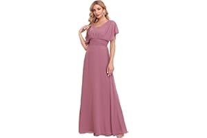 Ever-Pretty Robe de Bal Soirée Col en V sans Manche Taille Empire A-Line Mousseline de Soie Femme 07851