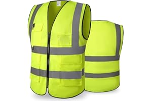 CCSOVO Hi Vis Vests for Women Men High Visibility Reflective Safety Vests Breathable With Pocket Zipper for Build Oudoor Work Meet ANSI/ISEA Standard