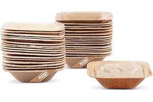 FOOGO Green 50 Ciotole Mini Monouso in Foglia di Palma, 7,5cm, 50ml, Dessert e Insalate, Quadrate, Biodegradabili, Compostabili come Ciotole in Legno, Bambù e Carta, per Feste, Aperitivi e Stuzzichini